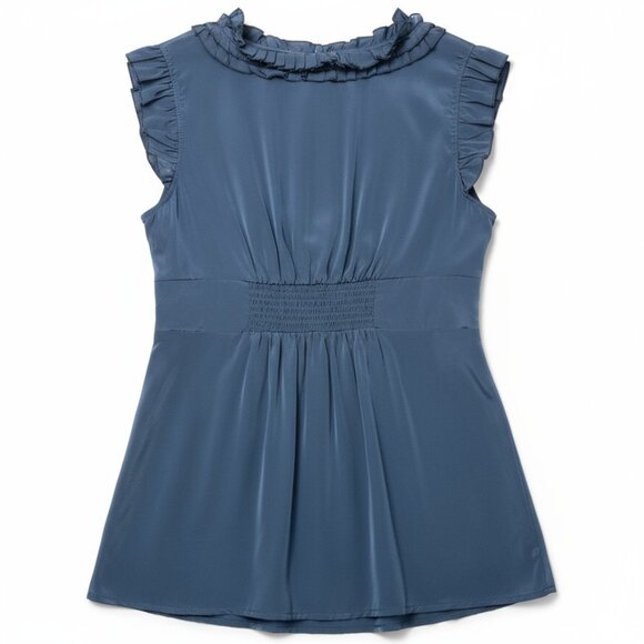 Venus Size 14 Blue Gray Metallic Ruffle Collar Short Cap Sleeve Top - Picture 4 of 10